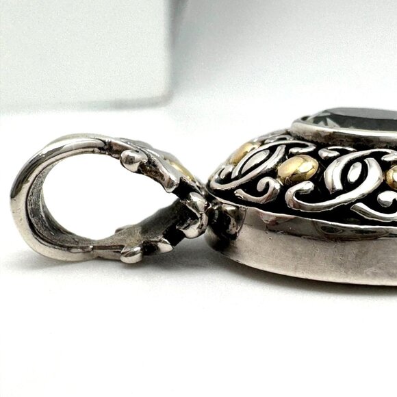 Bali Prasiolite Pendant Necklace Sterling Silver 18K Gold Scrollwork 16" - Picture 10 of 16